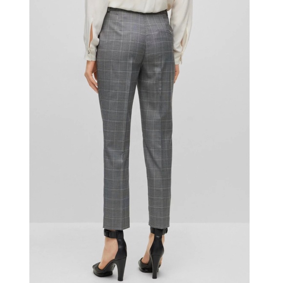 Hugo Boss Tamata Wool Glenn Plaid 50494439 Grey Windowpane Cropped Trousers 10 - Picture 2 of 16